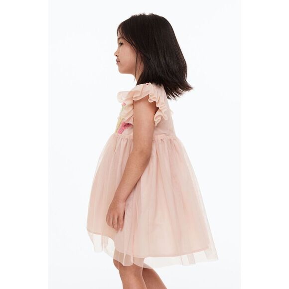 H&M Appliquéd Tulle Dress In Powder pink/rainbow - Picture 2 of 12